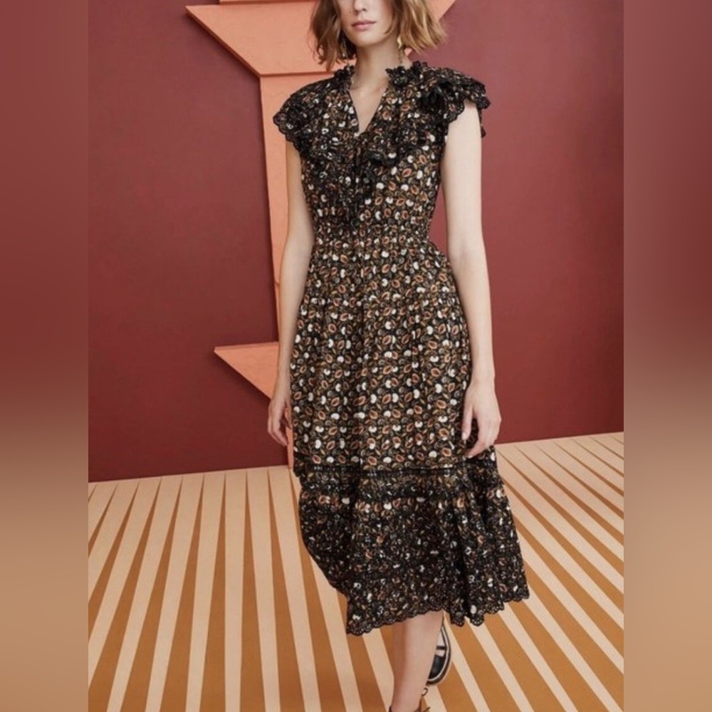 ULLA JOHNSON Yvette Floral Cotton Midi Dress Size 4 - Picture 5 of 17